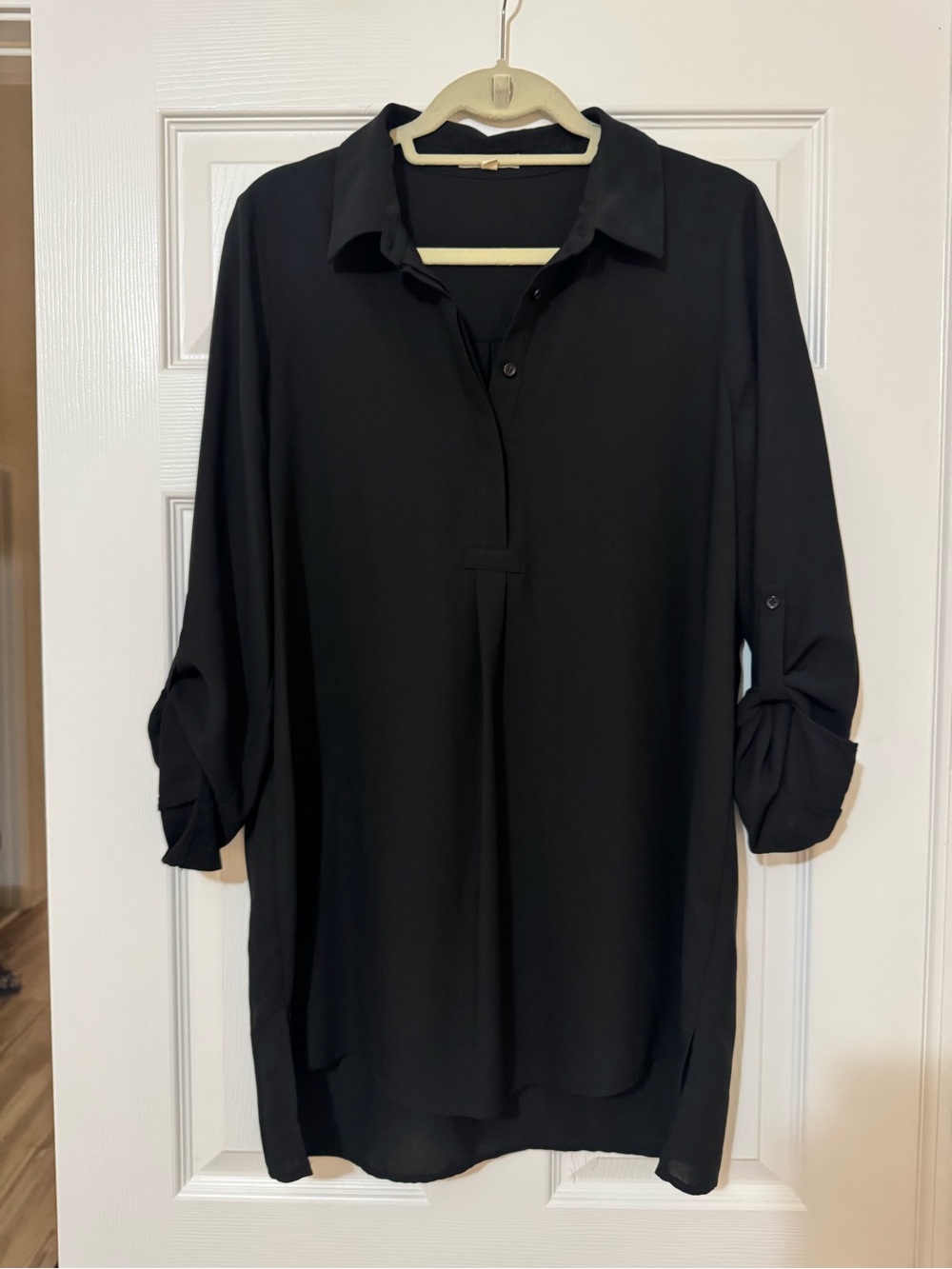 Pleione Black Button-Front Tunic Blouse
